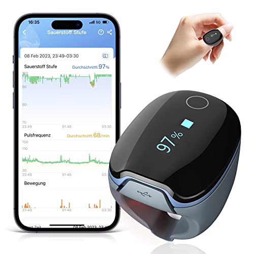 O2 Ring Pulsoximeter für kontinuierliche Überwachung, Schlafoximeter Fingertip mit alarm, Bluetooth Sauerstoff Oxymetergerät für O2 sauerstoffsättigung und Herzfrequenz, APP und Berichte von ViATOM