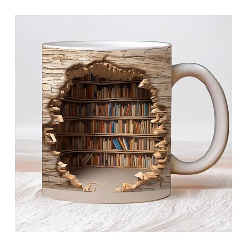 Bookworm Mug, Creative 3D Bookshelf Mug, Personalise Space Design Multipurpose Ceramic Mug, Perfect for Gifting to Book Lovers (B) von ViCUULY