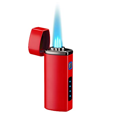Feuerzeug mit dreifacher Flamme, Taschenlampe, Butan-Feuerzeug, verstellbare Feuerzeuge, winddicht, nachfüllbar, sichtbar, Gas-Fensterfeuerzeug (Flamme Red) von ViCUULY
