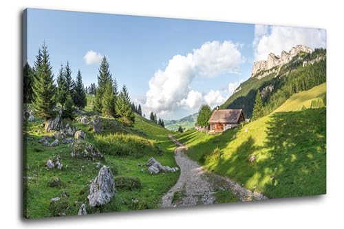 Via Artis Leinwandbild - 100x50 cm XXL Format - Premium Wandbilder für Wohnzimmer & Schlafzimmer - Berge Alpen Schweiz - Idyllische Berghütte von Via Artis