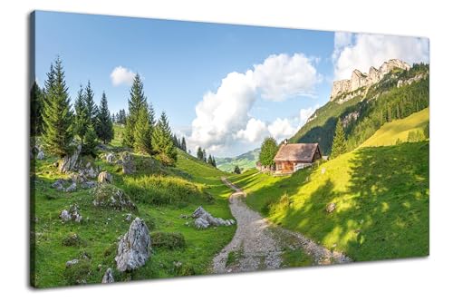 Via Artis Leinwandbild - 100x50 cm XXL Format - Premium Wandbilder für Wohnzimmer & Schlafzimmer - Berge Alpen Schweiz - Idyllische Berghütte von Via Artis