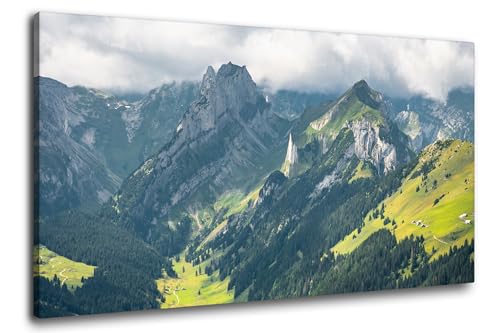 Via Artis Leinwandbild - 100x50 cm XXL Format - Premium Wandbilder für Wohnzimmer & Schlafzimmer - Berge Alpen Schweiz - Malerisches Bergpanorama von Via Artis