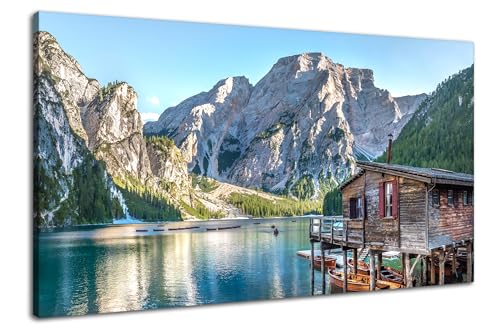 Via Artis Leinwandbild - 100x50 cm XXL Format - Premium Wandbilder für Wohnzimmer & Schlafzimmer - Berge Alpen See - Pragser Wildsee von Via Artis