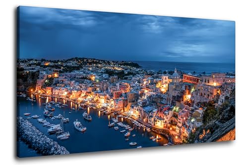 Via Artis Leinwandbild - 100x50 cm XXL Format - Premium Wandbilder für Wohnzimmer & Schlafzimmer - Meer Lichter - Abendstimmung im Fischerdorf von Via Artis