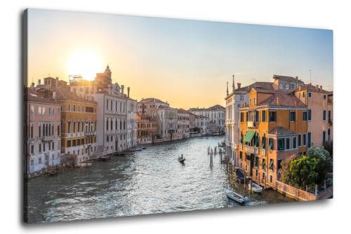 Via Artis Leinwandbild - 100x50 cm XXL Format - Premium Wandbilder für Wohnzimmer & Schlafzimmer - Sonnenuntergang Wasser - Venezianische Abendlichter von Via Artis