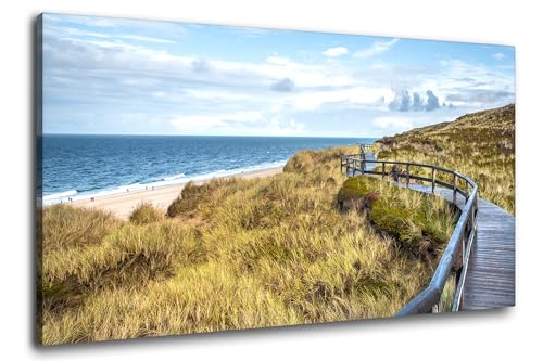 Via Artis Leinwandbild - 100x50 cm XXL Format - Premium Wandbilder für Wohnzimmer & Schlafzimmer - Strand Meer Maritim Küste Düne - Holzsteg zur Nordsee von Via Artis