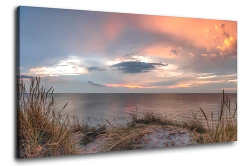 Via Artis Leinwandbild - 100x50 cm XXL Format - Premium Wandbilder für Wohnzimmer & Schlafzimmer - Strand Meer Maritim Küste Sonnenuntergang - Düne im Abendrot von Via Artis