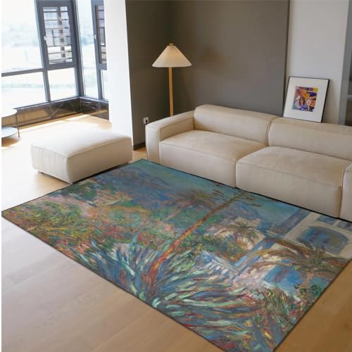 Claude Monet Teppich für Schlafzimmer, Wohnzimmer, Küche, Villen bei Bordighera Rutschfester, waschbarer niedriger Flor, großer dünner Teppich am Bett 60x90cm von Via Vela