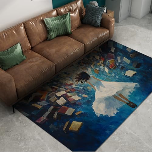 Dreamy Style Teppiche 180x240cm - Mädchen in Weiß eingetaucht in die Welt des Lesens Wissen Muster Rutschfester Flacher dünner Teppich mit niedrigem Flor für das Arbeitszimmer Dreamy Style Teppiche 180x240cm - Mädchen in Weiß eingetaucht in die Welt des Lesens Wissen Muster Rutschfester Flacher dünner Teppich mit niedrigem Flor für das Arbeitszimmer von Via Vela