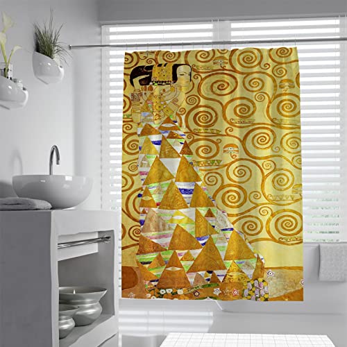 Gold Rustikaler Duschvorhang Luxus Vintage Klimt Duschvorhangeinlage Gewichteter Saum Sichtschutz Extra Lange Duschvorhänge Set 180x240 cm von Via Vela