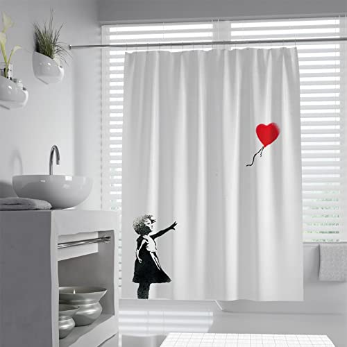 Minimalistische Duschvorhänge Kind und rotes Herz Ballon Badezimmerdekor Einzigartige Designs zum Schutz der Privatsphäre Duschvorhang-Set in Standardgröße mit 12 Haken 180x180 cm von Via Vela