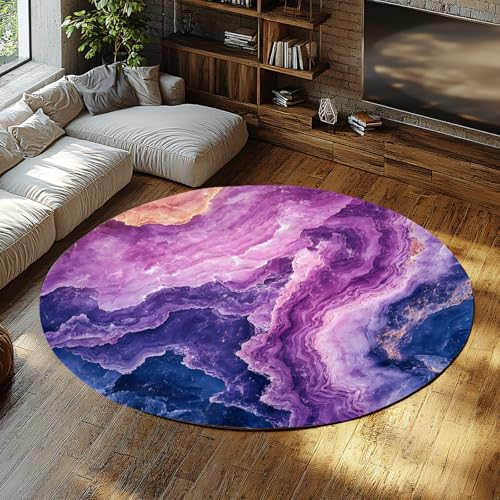 Moderne runde Teppiche 160cm - Abstrakter lila Farbverlauf Marmor Achat Textur Weicher Rutschfester flachfloriger Faltbarer Teppich für Flur Veranda Dekor Moderne runde Teppiche 160cm - Abstrakter lila Farbverlauf Marmor Achat Textur Weicher Rutschfester flachfloriger Faltbarer Teppich für Flur Veranda Dekor von Via Vela