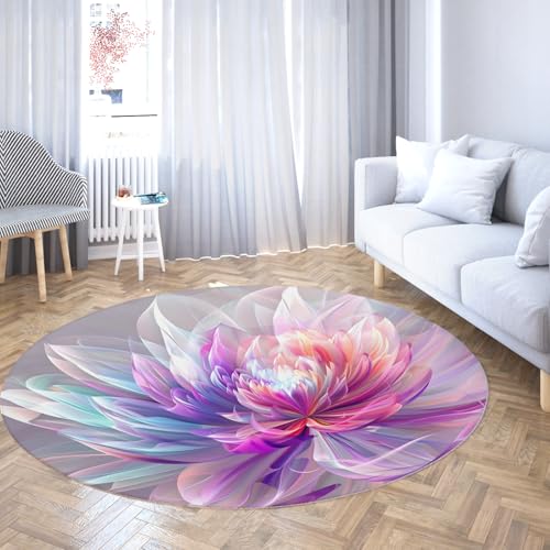 Runder Teppich im Luxusstil 80cm Traumhafter Farbverlauf Lotusmuster Rutschfester maschinenwaschbarer Teppich Home Decor Bodenmatte für Wohnzimmer Schlafzimmer von Via Vela