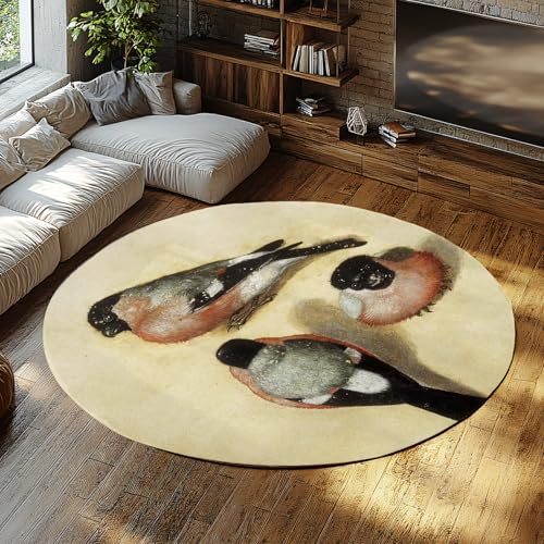 Runder Teppich im Retro-Stil - Vogel in DREI Positionen waschbarer niedriger Flor Rutschfester dünner Kreismattenteppich für Schrank Flur Spielzimmer 150cm Runder Teppich im Retro-Stil - Vogel in DREI Positionen waschbarer niedriger Flor Rutschfester dünner Kreismattenteppich für Schrank Flur Spielzimmer 150cm von Via Vela