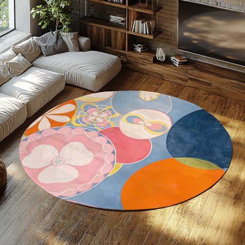 Runder Teppich im abstrakten Stil 180cm bunter geometrischer Kreismuster rutschiger maschinenwaschbarer Bodenteppich für Wohnzimmer Schlafzimmer Veranda Schlafsaal von Via Vela