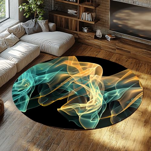 Runder Teppich im modernen Stil 80cm abstrakte Fantasie wirbelnde Textur Rutschfester niedrigfloriger Wurf Kreis Teppich für Esszimmer Gästezimmer von Via Vela