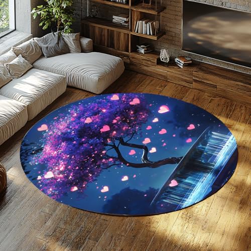 Runder Teppich im romantischen Stil 120cm Fantasy Baummuster Rutschfester maschinenwaschbarer Teppich Home Decor Bodenmatte für Wohnzimmer Schlafzimmer Veranda von Via Vela