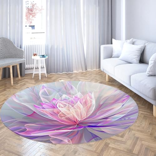 Runder Teppich im traumhaften Stil 120cm Lila Farbverlauf blühende Blumen Druck Rutschfester maschinenwaschbarer Teppich für Wohnzimmer Schlafzimmer Veranda Schlafsaal von Via Vela