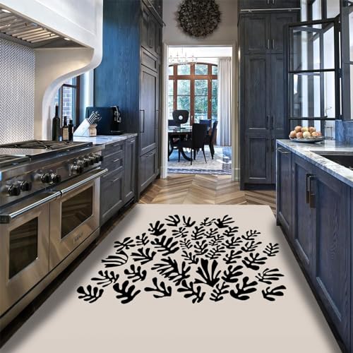 Schwarz-Weiß-Teppiche für Wohnzimmerdekor Matisse Moderne-Pflanzenmuster Waschbare Teppiche für Schlafzimmer Abstrakter Boho-Teppich für Home Office 60x90cm von Via Vela