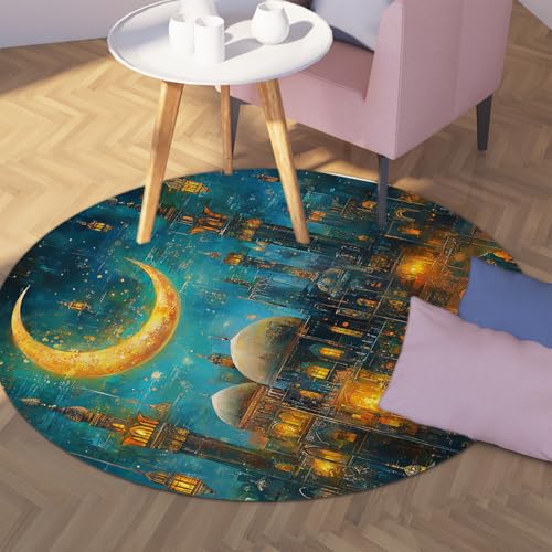Shabby Chic Style Runder Teppich 160cm City Night Scenery Rutschfester maschinenwaschbarer Teppich Bodenmatte für Wohnzimmer Schlafzimmer Veranda Schlafsaal Zuhause von Via Vela