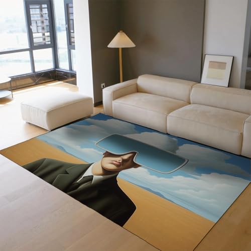 Via Vela 60x90cm Waschbare Teppiche für Eingangsbereich Schlafzimmer Wohnzimmer Wohnkultur Surrealismus-Stil Porträt weicher niedriger Flor Rutschfester Innenteppich von Via Vela