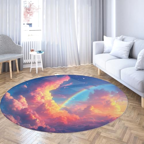 Via Vela Ästhetisches Design Große runde Teppiche 150cm Regenbogenwolkenmuster Waschbarer Rutschfester dünner Teppich für Klassenzimmer Kleinkind Kinderzimmer Zimmer Dekor Matten Via Vela Ästhetisches Design Große runde Teppiche 150cm Regenbogenwolkenmuster Waschbarer Rutschfester dünner Teppich für Klassenzimmer Kleinkind Kinderzimmer Zimmer Dekor Matten von Via Vela