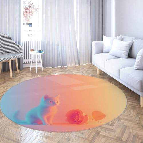 Via Vela Ästhetisches Design waschbarer runder Teppich 150cm süße Katze Orange Rosen Rutschfester dünner Teppich Innenfußmatten niedriger Flor für den Eingangsbereich Esszimmer Via Vela Ästhetisches Design waschbarer runder Teppich 150cm süße Katze Orange Rosen Rutschfester dünner Teppich Innenfußmatten niedriger Flor für den Eingangsbereich Esszimmer von Via Vela