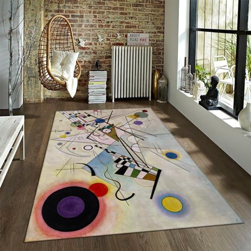 Via Vela Abstrakte Teppiche bunt Kandinsky modern lustig Wohnzimmerteppich waschbar Läufer Teppiche für Badezimmer Kinderzimmer Schlafzimmer Küche Heimbüro rutschfest 180x200 cm von Via Vela