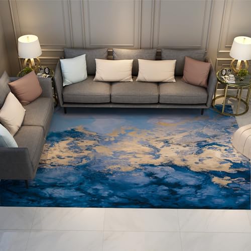 Via Vela Abstrakter Teppich aus blauem Marmor Schlafzimmerteppiche moderner Teppich Rutschfester Badezimmerteppich für Eingangsbereich Wohnzimmer Waschküche Küche 80x150 cm von Via Vela