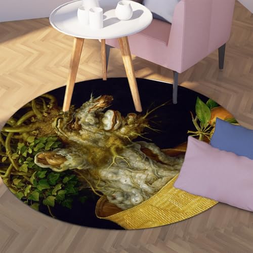 Via Vela Berühmter Malstil großer abwaschbarer Rutschfester runder Teppich 160cm Allegorie des Winterdrucks Rutschfester Kreisteppich für das Arbeitszimmer Esszimmer von Via Vela