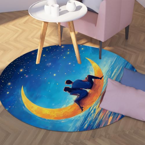 Via Vela Blaue runde Teppiche 200cm Romantisches Meer Nacht Mond Paar Muster Maschinenwaschbar Kreis Teppichboden rutschfest für Waschküche Esszimmer Via Vela Blaue runde Teppiche 200cm Romantisches Meer Nacht Mond Paar Muster Maschinenwaschbar Kreis Teppichboden rutschfest für Waschküche Esszimmer von Via Vela