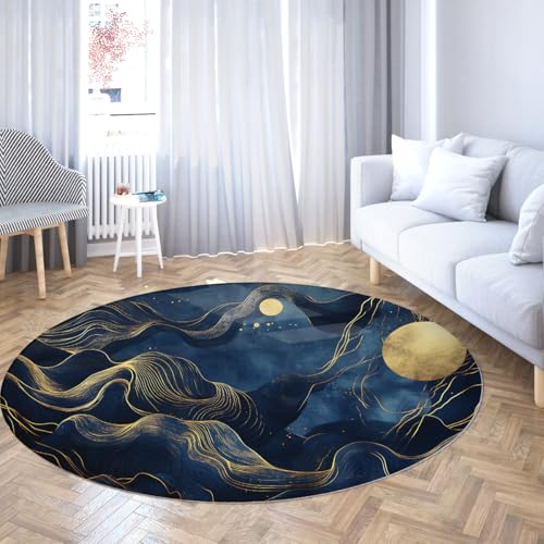 Via Vela Blaue runde Teppiche 200cm abstrakte goldene Linien Berge Textur maschinenwaschbarer Kreis Teppichboden rutschfest für Waschküche Esszimmer Via Vela Blaue runde Teppiche 200cm abstrakte goldene Linien Berge Textur maschinenwaschbarer Kreis Teppichboden rutschfest für Waschküche Esszimmer von Via Vela