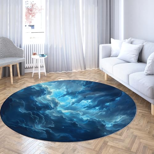 Via Vela Blauer runder Teppich 150cm Ästhetisches Design abstraktes Wolkenmuster Waschbarer Rutschfester niedriger Flor Faltbarer Nicht haarender Kreisteppich für das Schlafzimmer Via Vela Blauer runder Teppich 150cm Ästhetisches Design abstraktes Wolkenmuster Waschbarer Rutschfester niedriger Flor Faltbarer Nicht haarender Kreisteppich für das Schlafzimmer von Via Vela