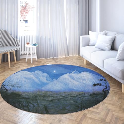 Via Vela Blauer runder Teppich 80cm Winter Nights In The Mountains Rutschfester Innenbereich Waschbarer Überwurf Kreisteppich für Mudroom Apartment Home Nursery Office von Via Vela