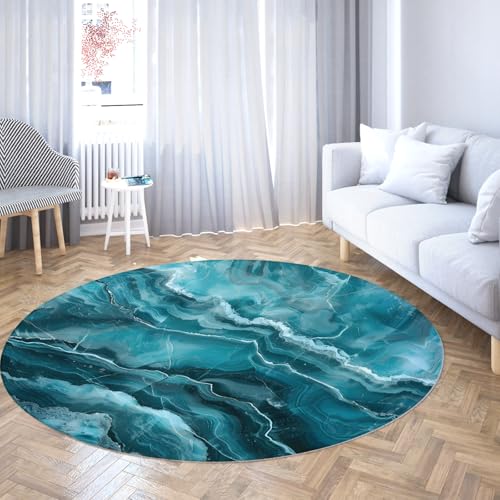 Via Vela Blaugrün waschbarer runder Teppich 150cm abstrakte Marmorstruktur Crackle Textur Rutschfester dünner Teppich Fußmatten niedriger Flor für den Eingangsbereich Esszimmer Via Vela Blaugrün waschbarer runder Teppich 150cm abstrakte Marmorstruktur Crackle Textur Rutschfester dünner Teppich Fußmatten niedriger Flor für den Eingangsbereich Esszimmer von Via Vela