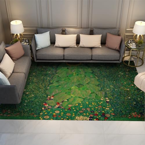 Via Vela Blumen-Badezimmerteppiche grüner Garten Gustav Klimt-Teppiche für Wohnzimmer Rutschfester waschbarer Eingangsteppich 150x200 cm von Via Vela