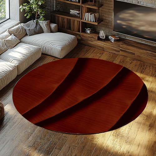 Via Vela Burgunderroter waschbarer runder Teppich 100cm Abstrakter Schatten Split Layer Textur Rutschfester dünner Innenboden mit niedrigem Florteppich für das Esszimmer im Eingangsbereich von Via Vela
