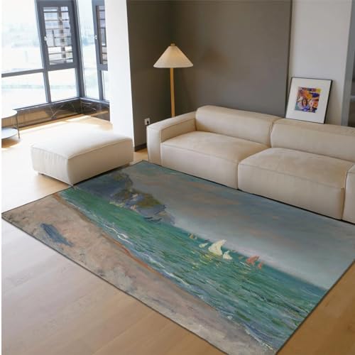 Via Vela Claude Monet Extra großer Teppich für Schlafzimmer Wohnzimmer Küche, Segeln im Meer Rutschfester niedriger Flor Konferenzraum dünner Teppich 60x90cm von Via Vela