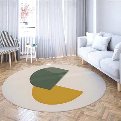Via Vela Creative Design Waschbarer Rutschfester runder Teppich 200cm Abstrakter gelbgrüner geometrischer Rutschfester großer Kreisteppich für das Arbeitszimmer Esszimmer von Via Vela