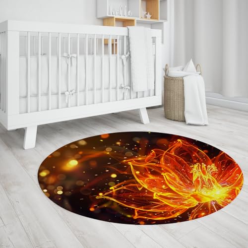 Via Vela Creative Lotus Design Round Rugs 180cm - Waschbarer dünner Flauschiger Teppich mit niedrigem Flor und brennendem Blütenmuster für Terrasse Balkon oder Innenbereich Via Vela Creative Lotus Design Round Rugs 180cm - Waschbarer dünner Flauschiger Teppich mit niedrigem Flor und brennendem Blütenmuster für Terrasse Balkon oder Innenbereich von Via Vela