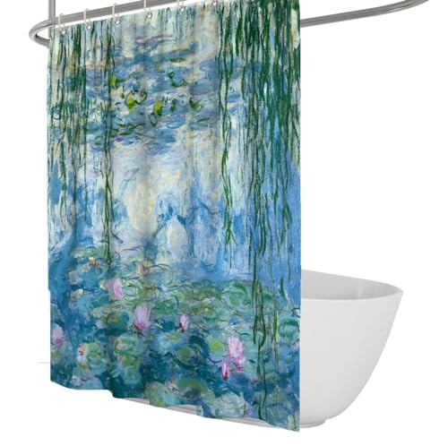 Via Vela Duschvorhang Seerosen von Claude Monet Ölgemälde Polyesterstoff Badezimmer-Dekor-Set mit Haken 90x180 cm von Via Vela