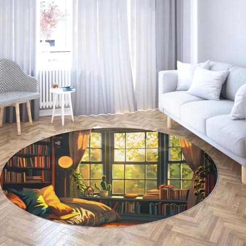 Via Vela Entspannter Stil Rutschfester runder Teppich 80cm Forest Cozy Cabin Scenery Weicher waschbarer niedrigfloriger Leichter runder Teppich für die Schlafzimmer-Haustür von Via Vela