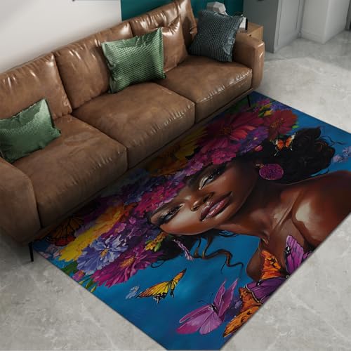 Via Vela Exotischer Stil Bereich Teppiche Afrikanische Schwarze Frau Bunte Blumen und schöne Schmetterlinge Rutschfester Flacher Flor dünner Teppich für das Gästezimmer 80x150cm Via Vela Exotischer Stil Bereich Teppiche Afrikanische Schwarze Frau Bunte Blumen und schöne Schmetterlinge Rutschfester Flacher Flor dünner Teppich für das Gästezimmer 80x150cm von Via Vela