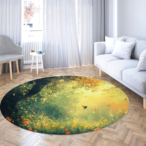 Via Vela Fantasy Garden Waschbarer runder Teppich 100cm Wald Wildblumen Kolibris Rutschfester dünner Boden mit niedrigem Florteppich für den Eingangsbereich Esszimmer Via Vela Fantasy Garden Waschbarer runder Teppich 100cm Wald Wildblumen Kolibris Rutschfester dünner Boden mit niedrigem Florteppich für den Eingangsbereich Esszimmer von Via Vela