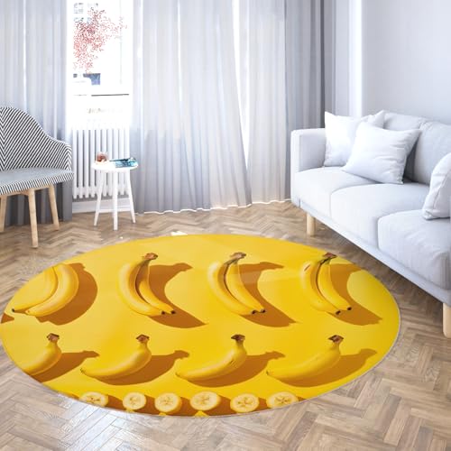 Via Vela Gelber Rutschfester runder Teppich 80cm Bananendruck weicher abwaschbarer niedrigfloriger Leichter runder Teppich für Wohnzimmer Schlafzimmer Kinderzimmer von Via Vela