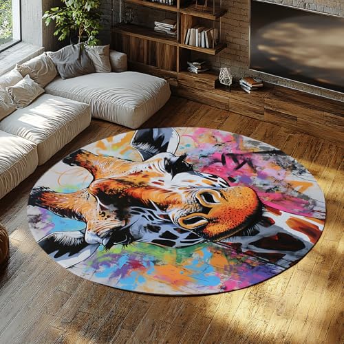 Via Vela Graffiti Tier Runde Teppiche 200cm Niedliches Giraffenmuster Maschinenwaschbarer Kreis Teppichboden rutschfest für Waschküche Esszimmer Kinderzimmer Via Vela Graffiti Tier Runde Teppiche 200cm Niedliches Giraffenmuster Maschinenwaschbarer Kreis Teppichboden rutschfest für Waschküche Esszimmer Kinderzimmer von Via Vela