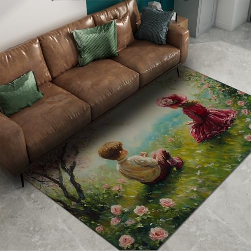 Via Vela Große Teppiche im romantischen Stil 60x90cm - rosa Pfirsichblütenwald und Rosenblumen süßer Junge und Mädchen Rutschfester dünner Teppich mit niedrigem Flor für das Schlafzimmer Via Vela Große Teppiche im romantischen Stil 60x90cm - rosa Pfirsichblütenwald und Rosenblumen süßer Junge und Mädchen Rutschfester dünner Teppich mit niedrigem Flor für das Schlafzimmer von Via Vela