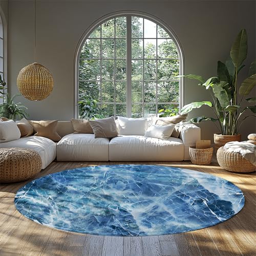 Via Vela Große runde Teppiche im Boho-Hippie-Stil 100cm - moderner Blauer Glitzer mit rissigen Linien Textur Rutschfester Teppich mit niedrigem Flor für die Einrichtung von Gästezimmern Via Vela Große runde Teppiche im Boho-Hippie-Stil 100cm - moderner Blauer Glitzer mit rissigen Linien Textur Rutschfester Teppich mit niedrigem Flor für die Einrichtung von Gästezimmern von Via Vela
