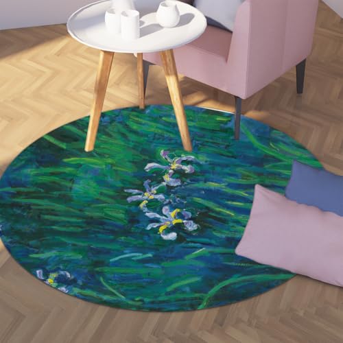 Via Vela Grün waschbarer runder Teppich 150cm botanisch schöner Orchideendruck Rutschfester dünner Teppich Indoor Bodenmatten niedriger Flor für den Eingangsbereich Esszimmer von Via Vela