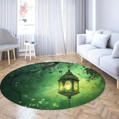 Via Vela Grüne runde Teppiche 80cm Wilderness Night Pattern Waschbarer Rutschfester Backing Low-Flor Throw Circle Teppich für Esszimmer Gästezimmer von Via Vela